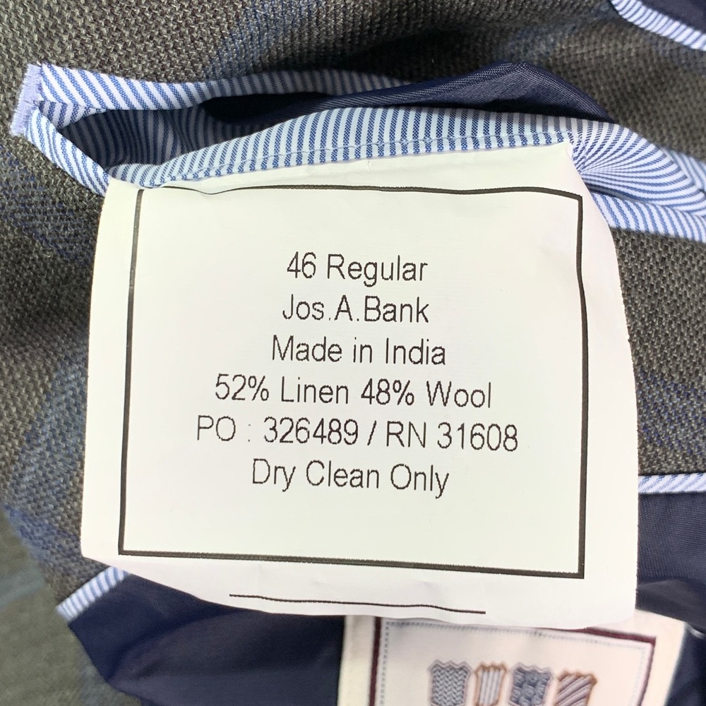 Jos A Bank Blazer Men 46R Slim Linen Green Windowpane Brrr Comfort Sport Coat - Picture 8 of 16